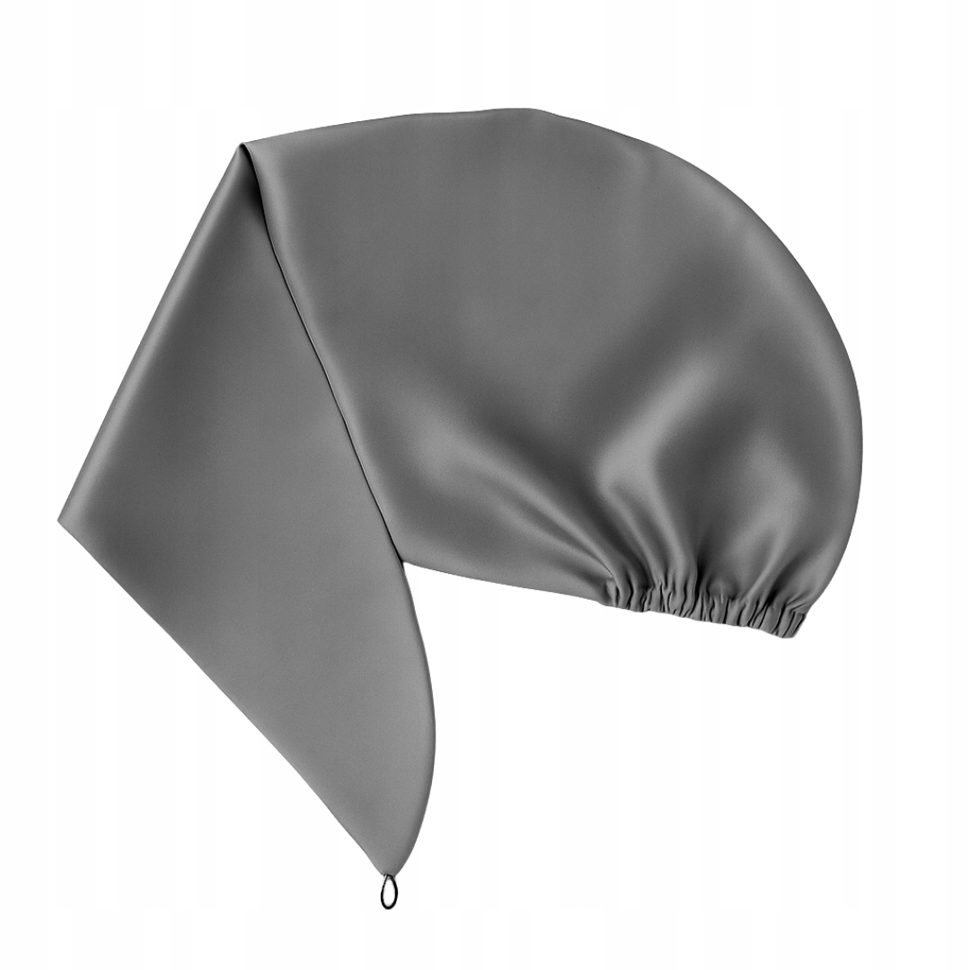 Hedvábný dvouvrstvý turban na spaní 100% ocelový hedvábí šedý