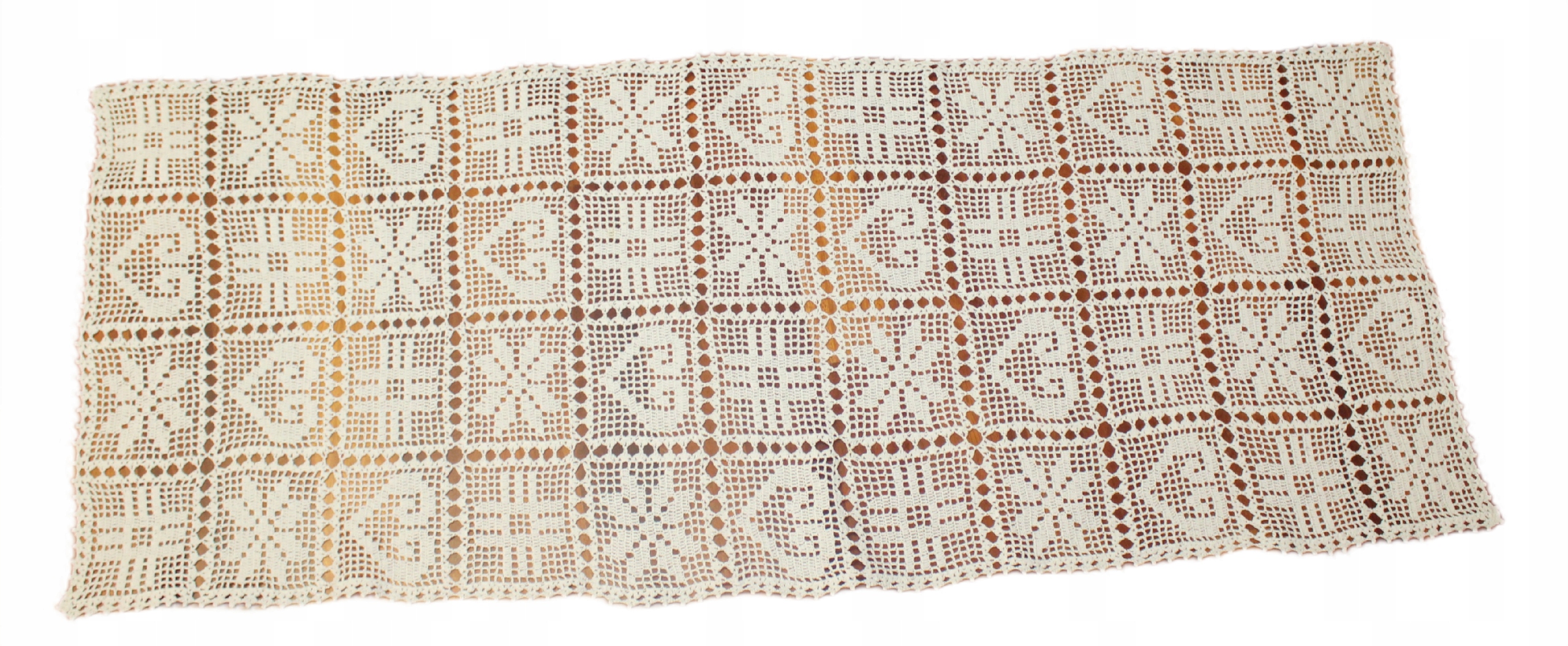 Háčkovaná Serveta 116x46 cm bílá, obdélníkový běhoun, ruční práce, ruční výroba