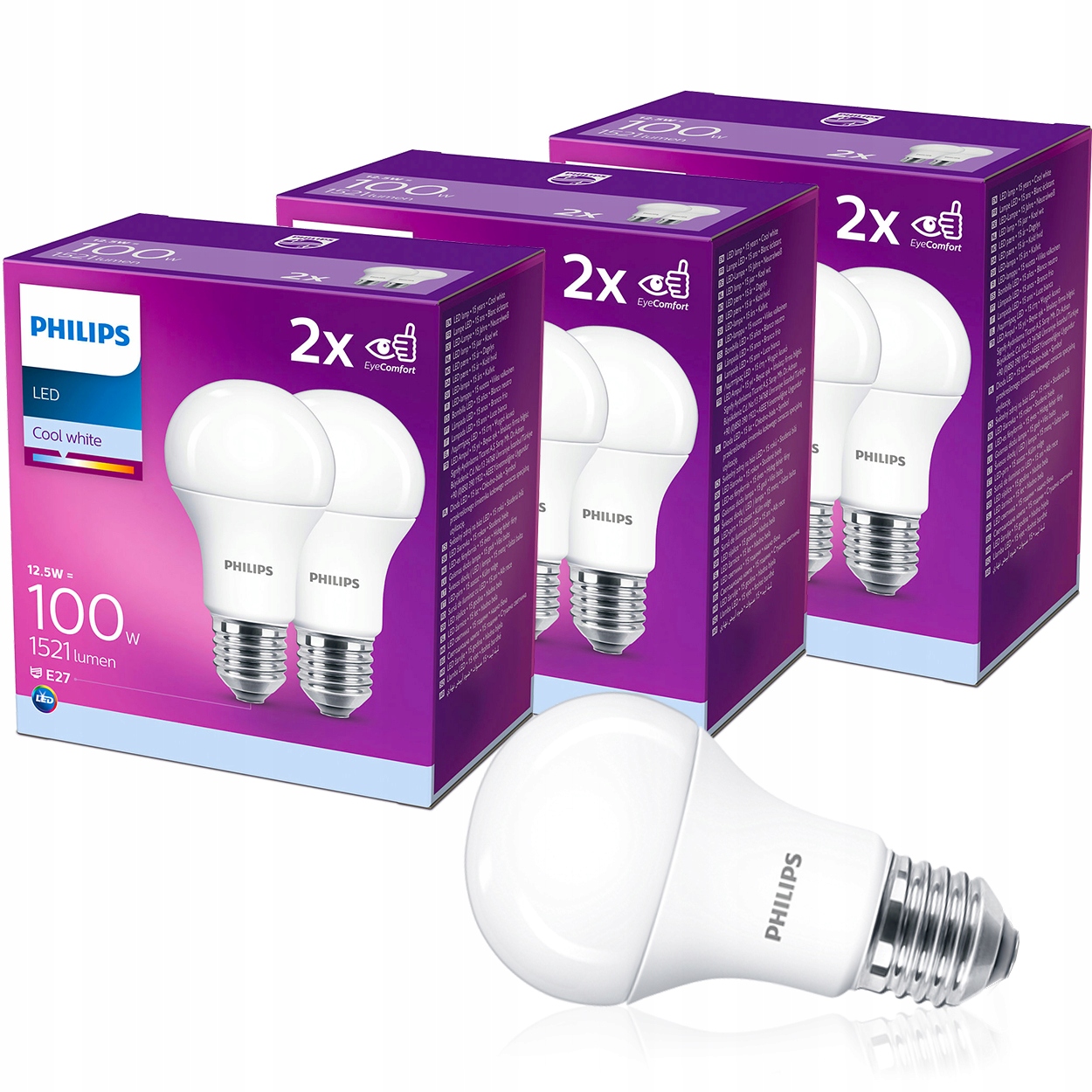 

6x Żarówka Led E27 12,5W 100W A60 4000K Philips