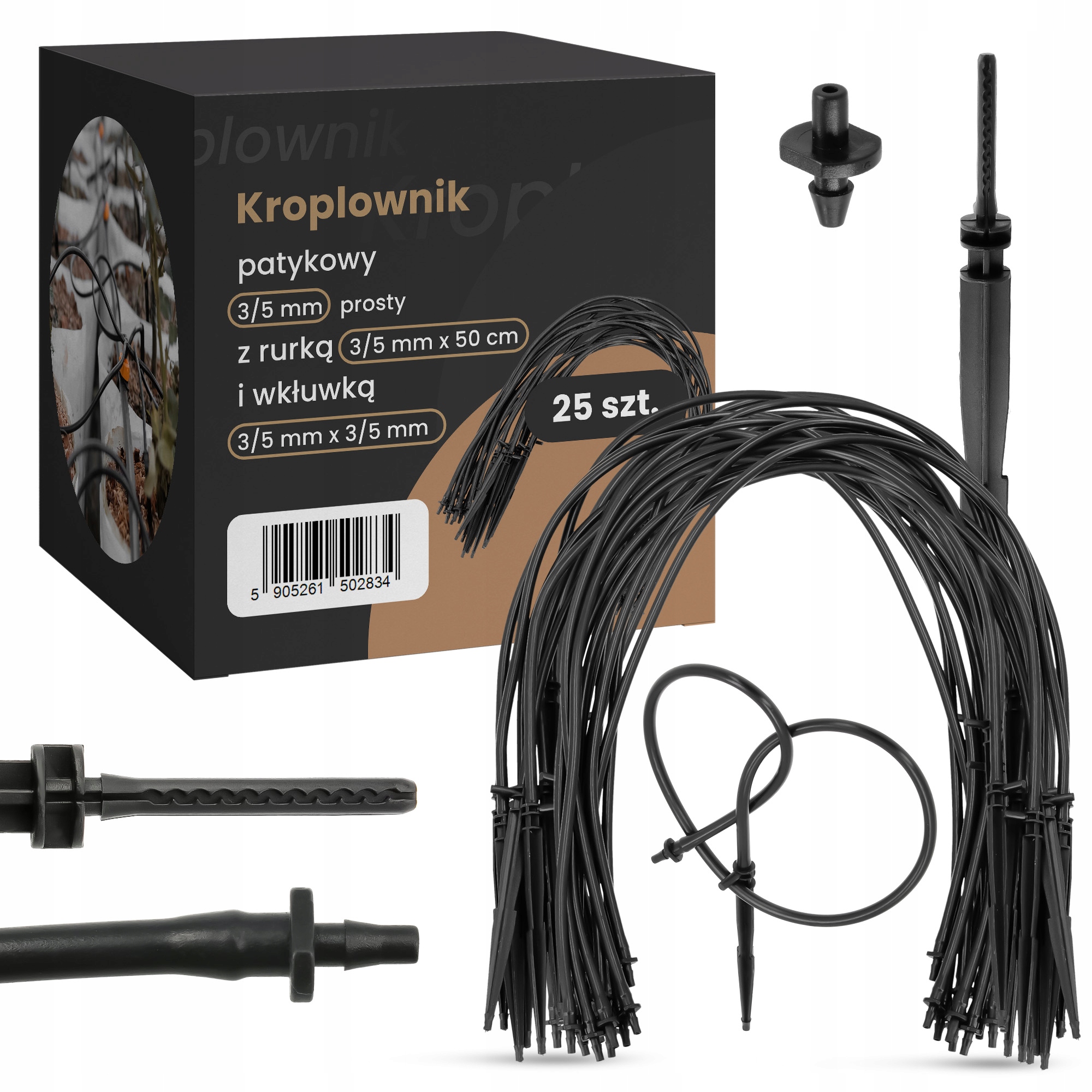 

25x Kroplownik Prosty Patykowy Wkłuwka Wężyk 50cm