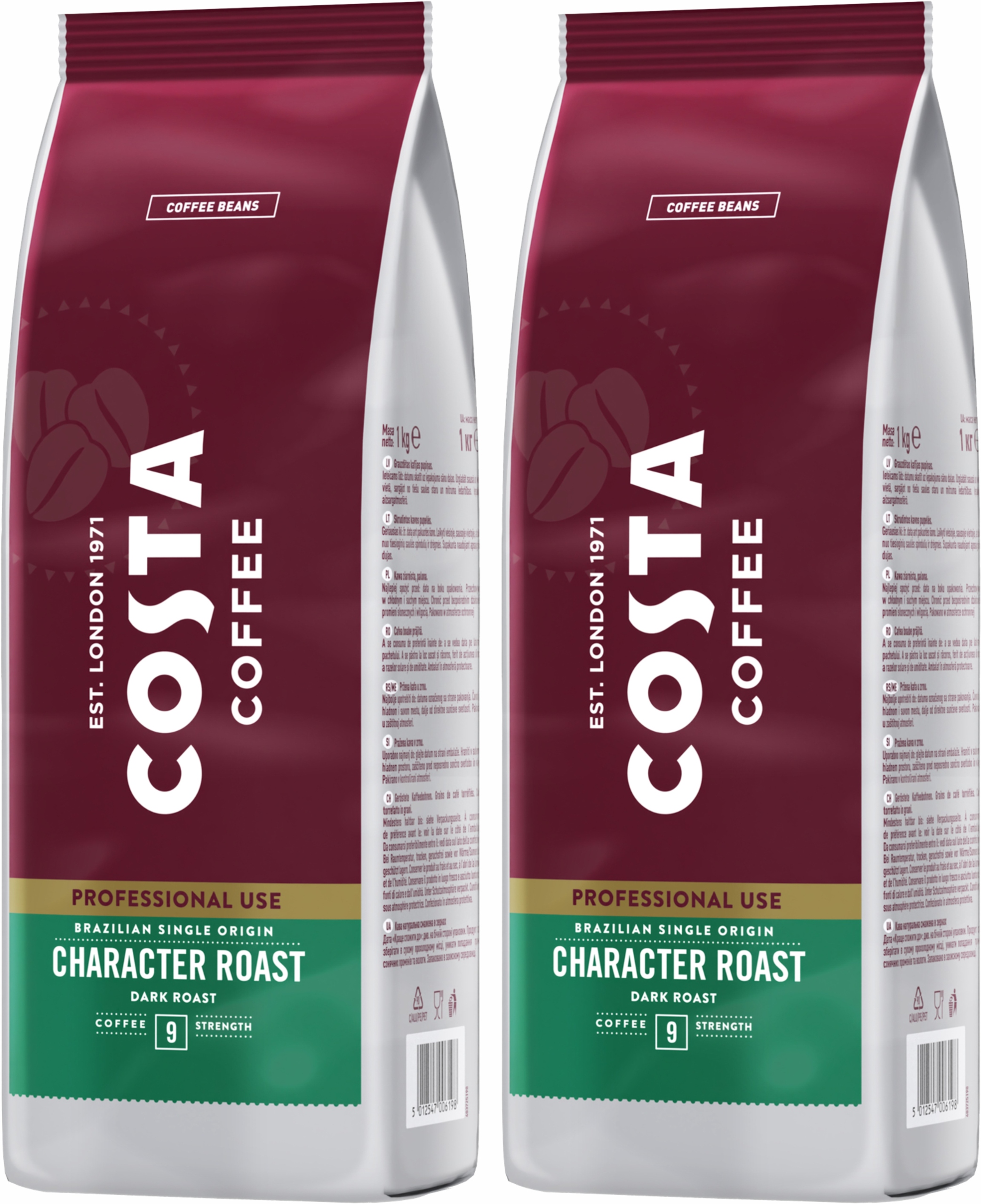 Levně Káva zrnková Costa Professional Brazilian Dark Roast 2 x 1 Kg