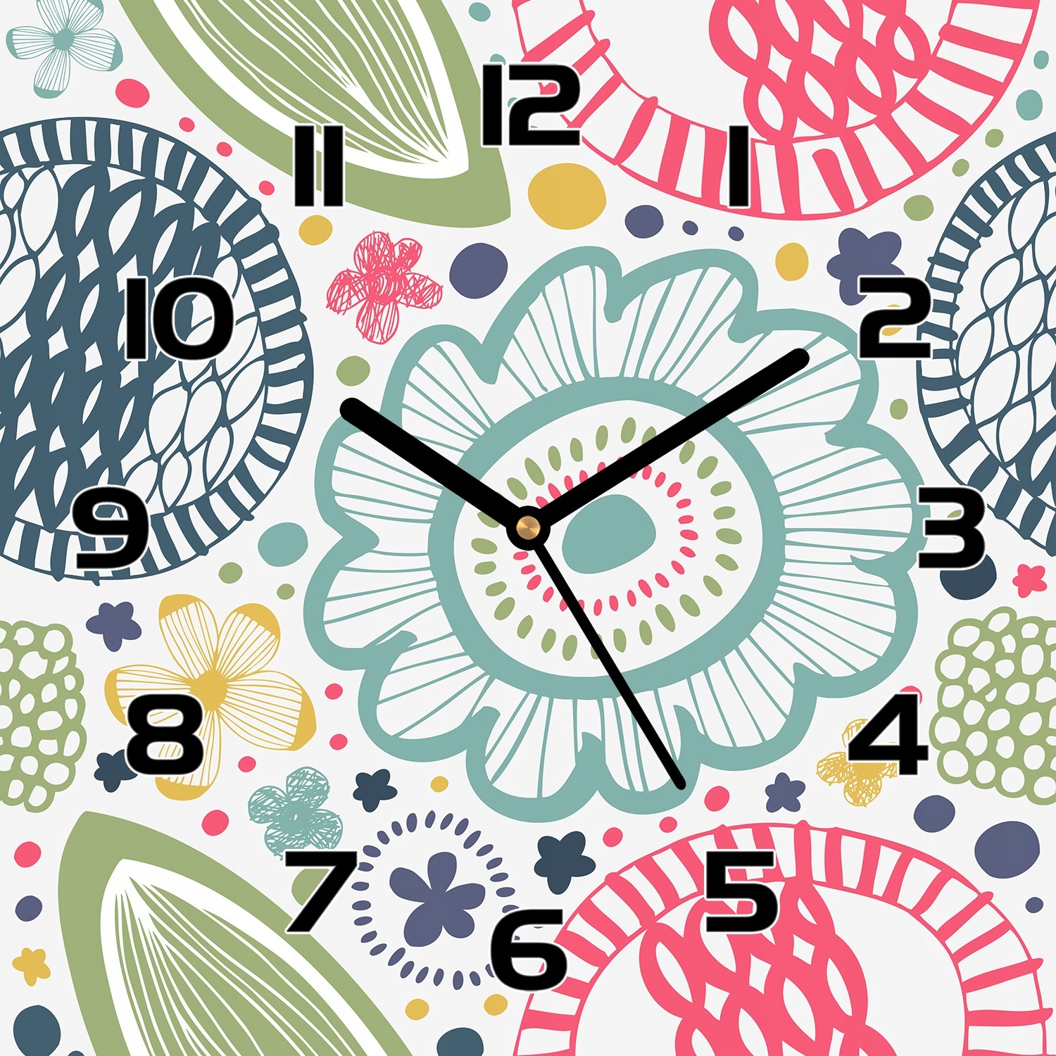 

Zegar szklany Kolorowe kwiaty dziecięcy wzór 30x30