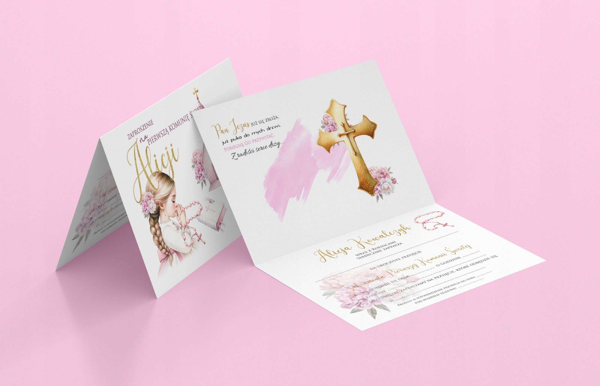 ZAPROSZENIA na Komunię Świętą IMIĘ DZIECKA Pierwsza Komunia Przyjęcie Wysokość produktu 10.5 cm