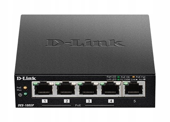 D-Link DES-1005P B1 5-portový 10/ 100 PoE stolový prepínač, 4x PoE+, …
