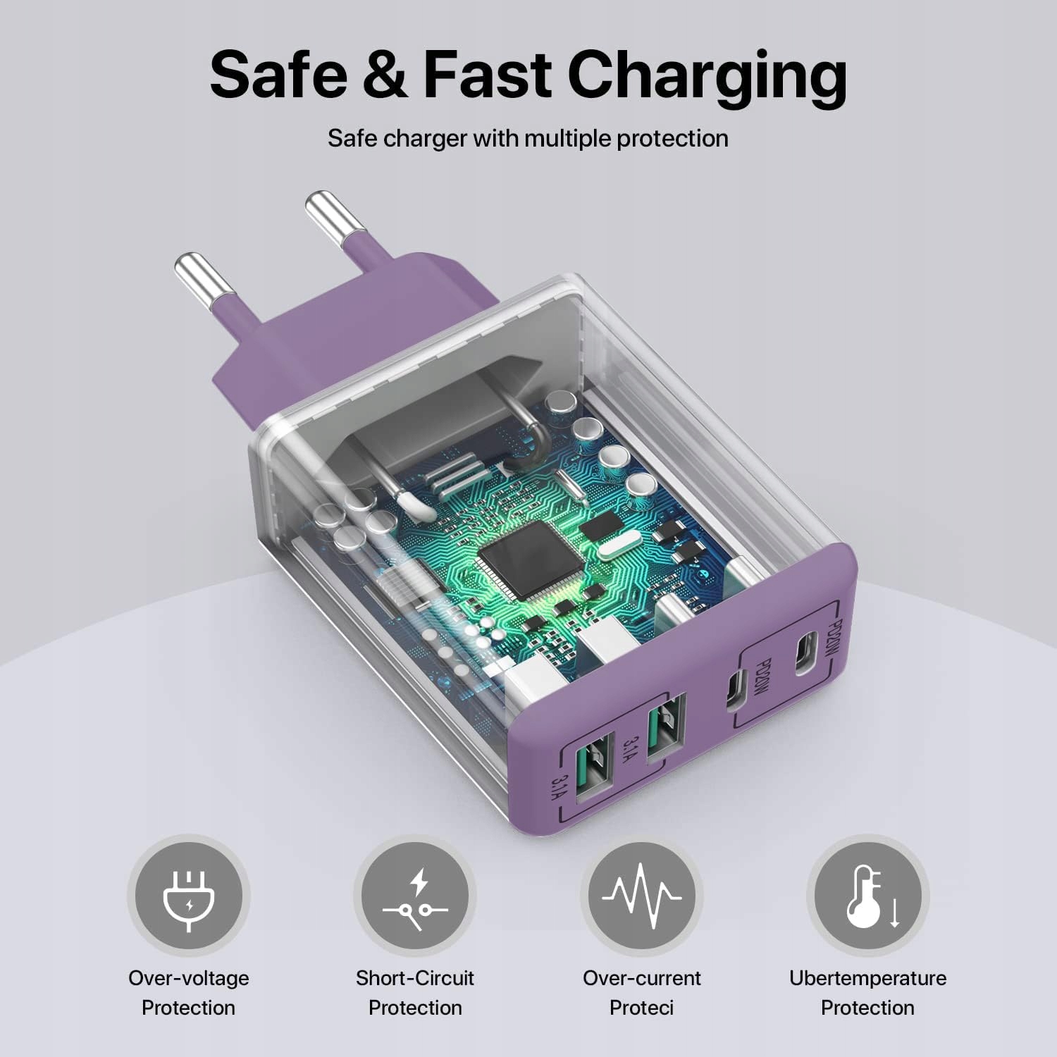 sccvee Ładowarka USB C 40W 4 Porty Szybkie Ładowanie iPhone Android — miniatura 4