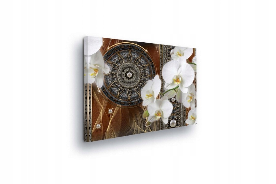 Obraz 80x60 Bílé orchideje mandala zlato lesk elegance klid luxus