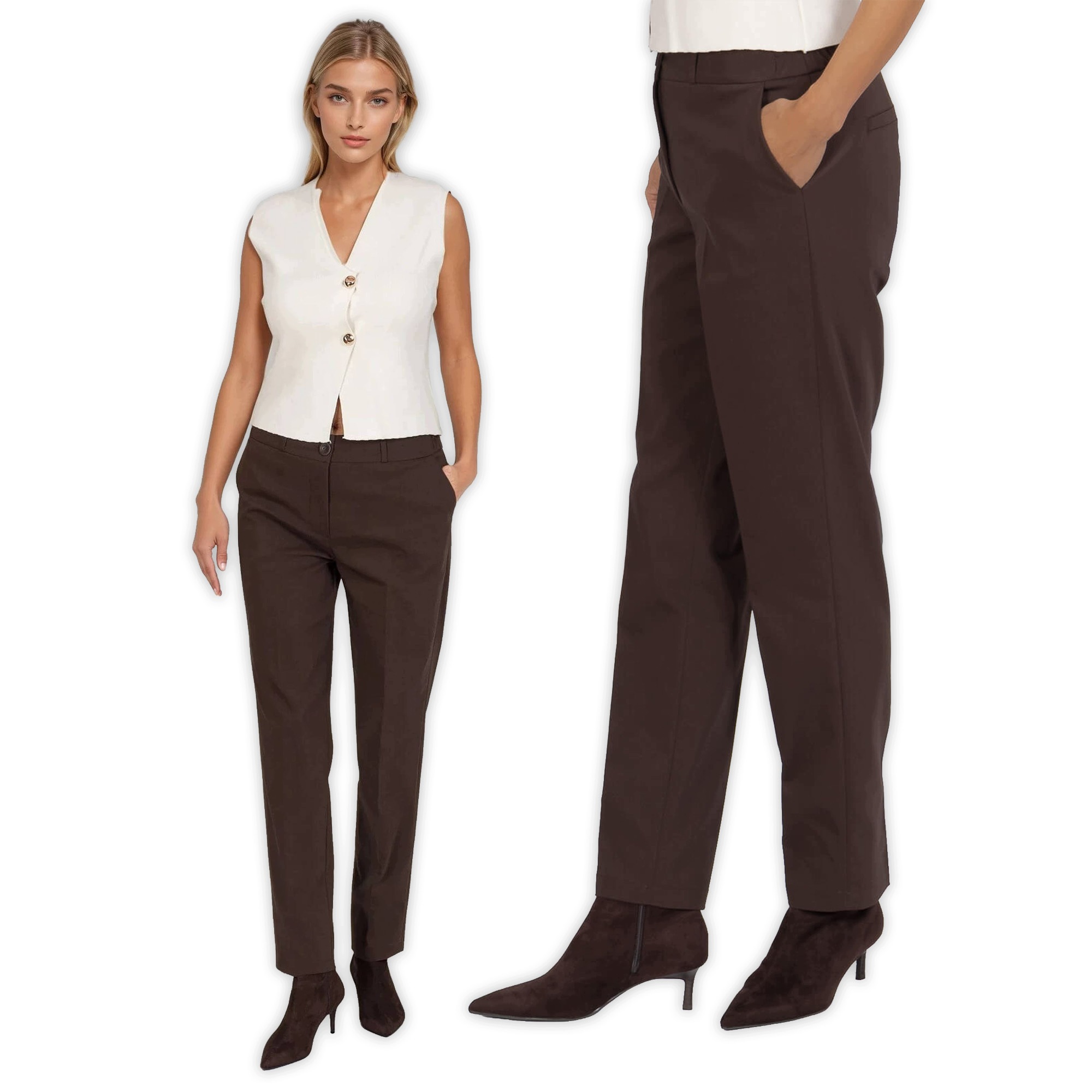 Elegantní dámské Bb kalhoty s gumou v pase, hnědé 38