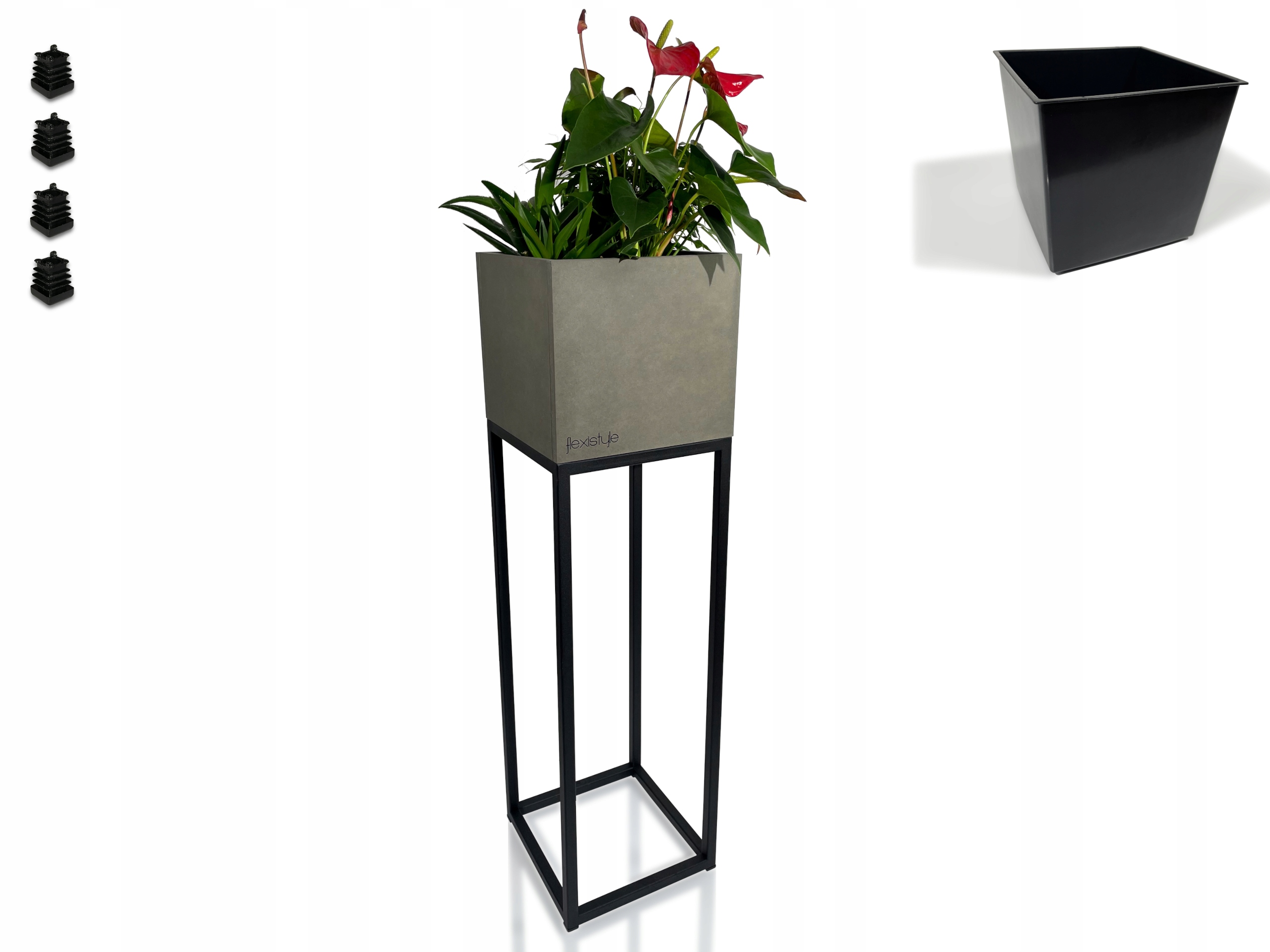 Držák Na Květináč Loft Fiorino šedý stojící kov 22x22x80