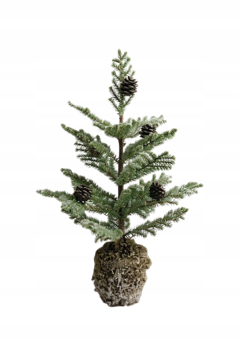 Umělý Vánoční Stromeček 63 cm zasněžený s šiškami a základnou z mechu, realistický