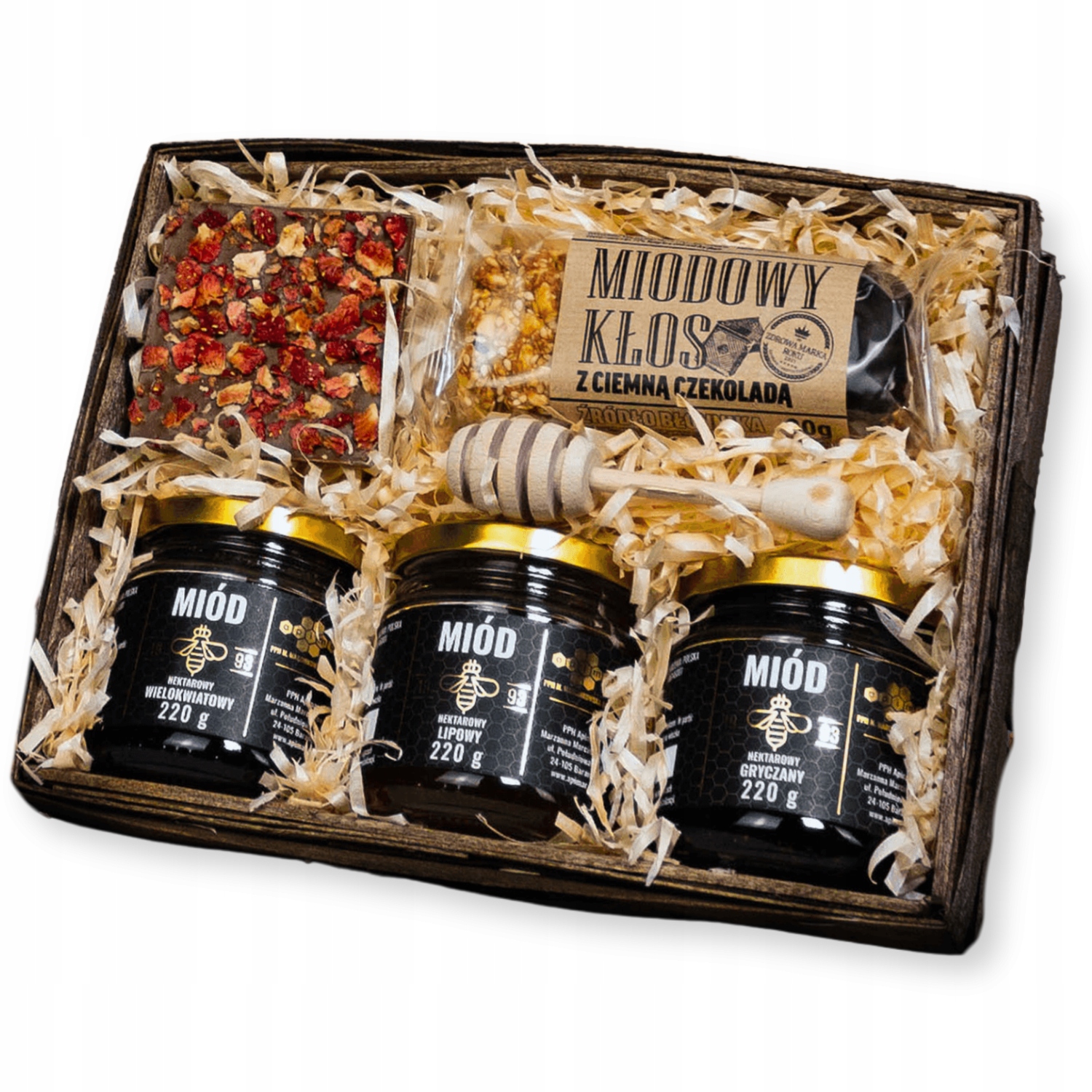 Levně Dárkový Koš s Polským Medem, Čokoládou a Tyčinkou pro učitele