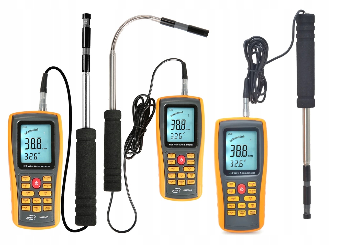 WIATROMIERZ TERMO ANEMOMETR MIERNIK WIATRU POMIAR TEMPERATURY Z TERMOPARĄ Model GM8903