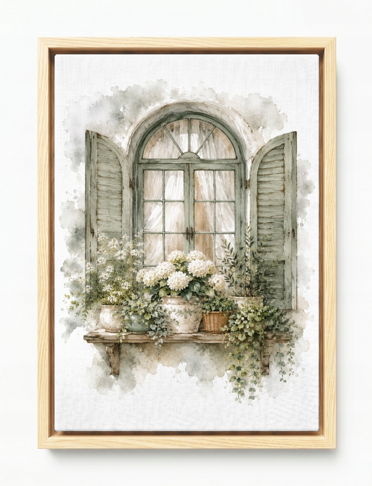 Obraz Rám Americký Box Akvarel Okno Rostliny Květiny Hortenzie Retro 40x60