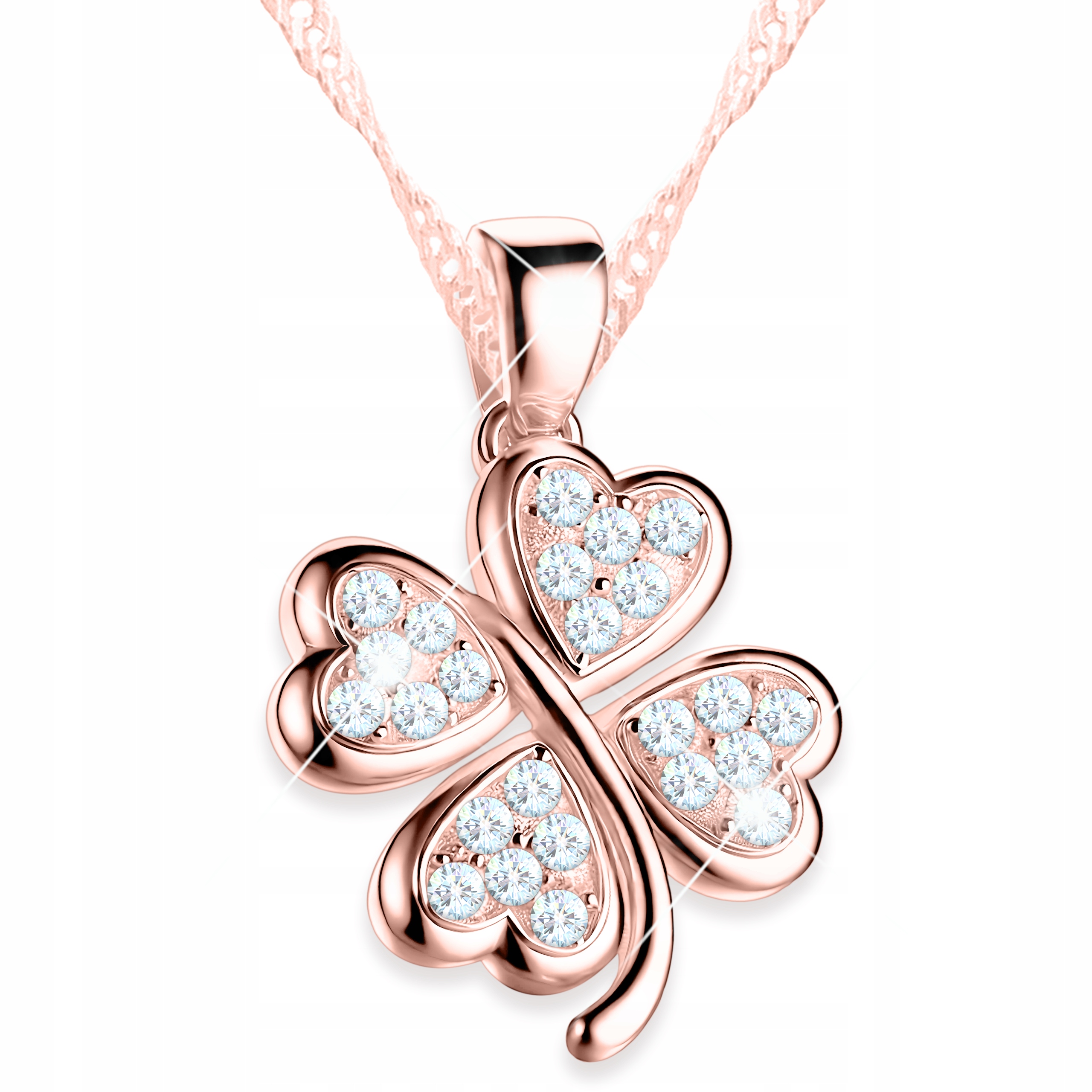 Náhrdelník Růžový Čtyřlístek Čtyřlístek Jetel se zirkony Stříbro 925