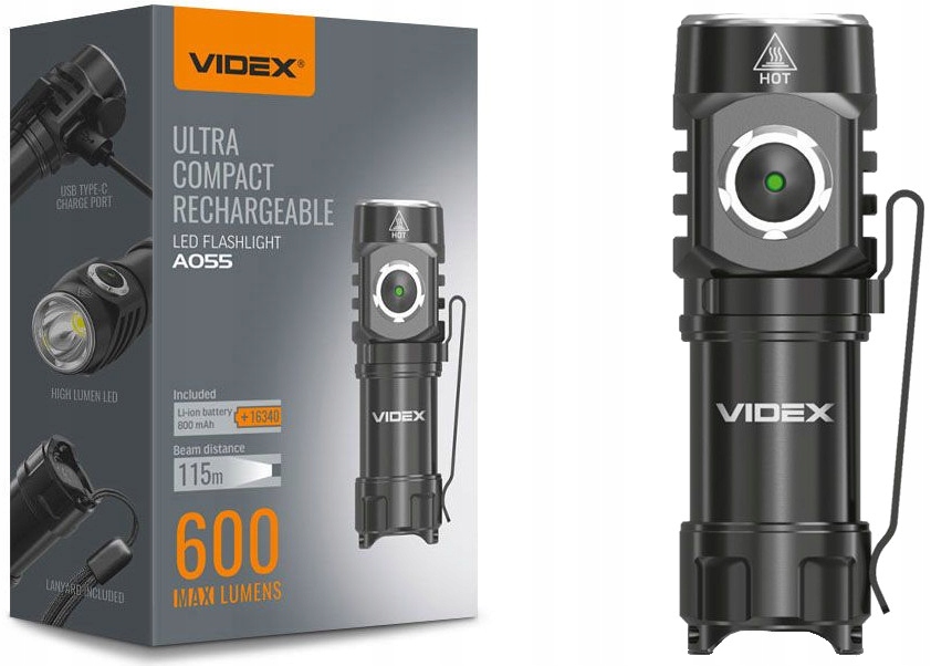 

Latarka Videx Led 10W 600lm 5000K akumulator 115m