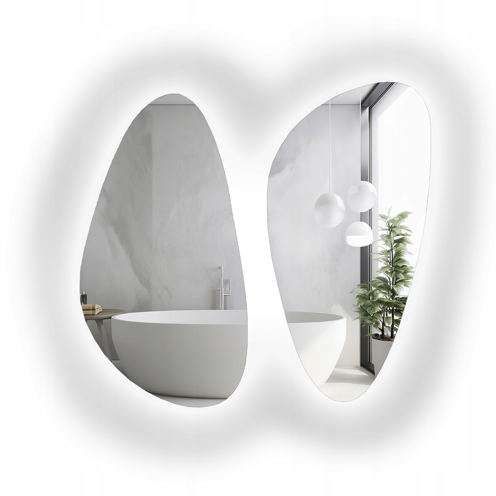 Sada dvou nepravidelných zrcadel Selenit s Led podsvícením 140 x 122 cm