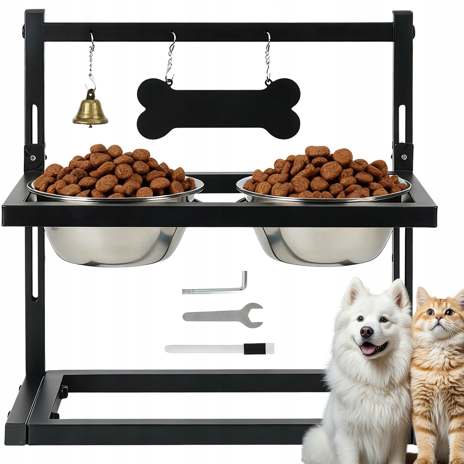 Krmítko Se Zvonkem ID 2 Vyjímatelné Misky Ocel 1.15 L Nerez Regulovatelný Stojan