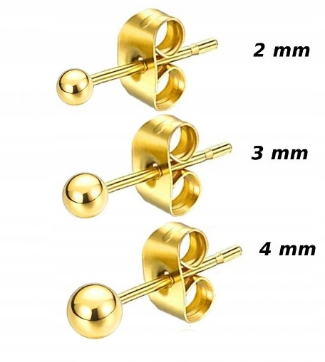 

Kolczyki Złote Kulki 3 Sztuki 2,3,4 mm Stal