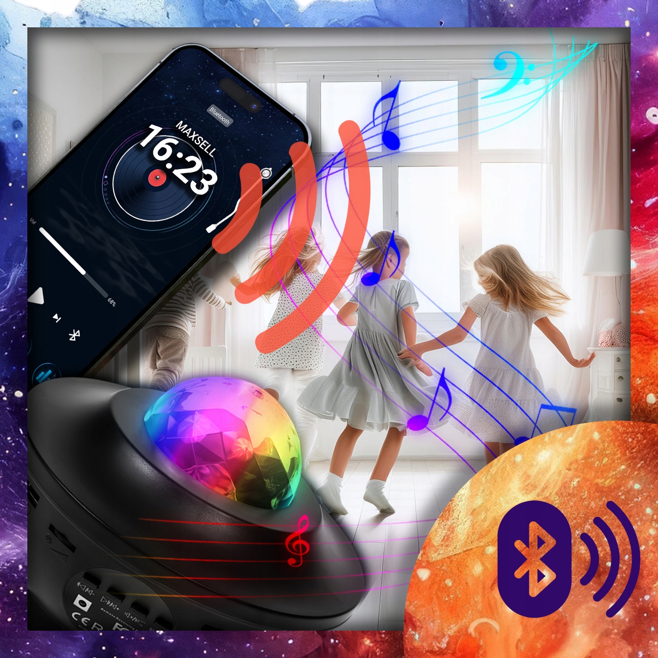 PROJEKTOR GWIAZD NIEBA DLA DZIECI LAMPKA NOCNA LED BLUETOOTH GŁOŚNIK PILOT Marka MAXSELL