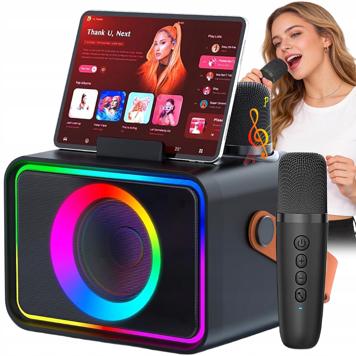 Karaoke Sada Pro Děti 2 Mikrofony Bezdrátový Přenosný Reproduktor 10W
