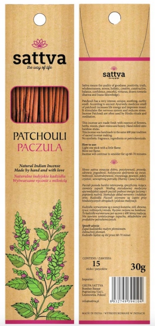 

Kadzidełka Sattva Incense Patchouli 30G Paczula