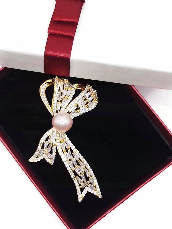 Luxusní Mašle Brož Ze 14K Zlata Dárek Krabička