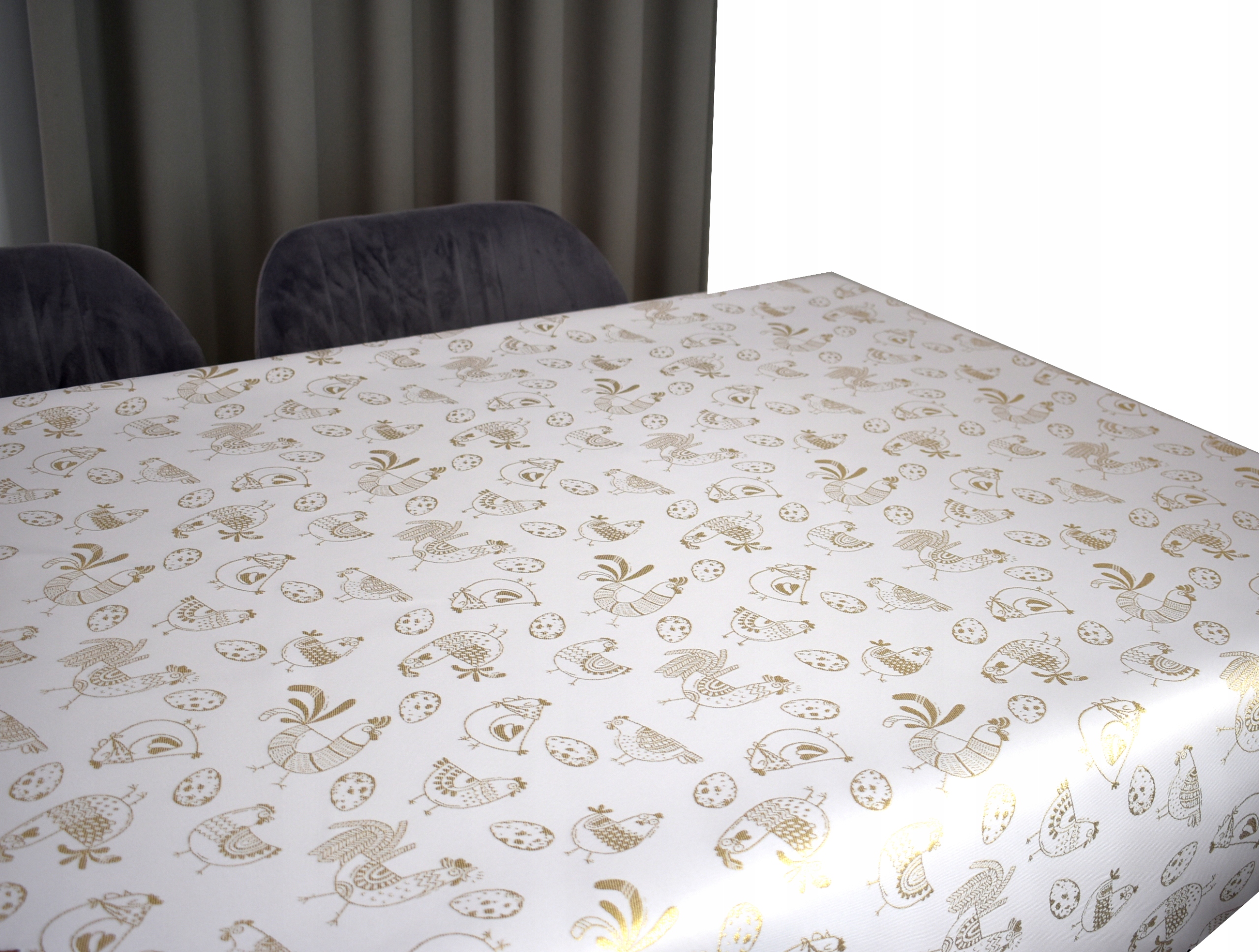 Obrus Odolný Voči Škvrnám 140X340 CM Biely Zlatý Kurník Veľká noc Vianoce
