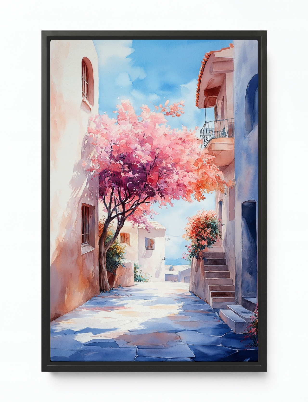 Obraz Rám Americký Box Krajina Středomořská Ulice Dřevo Květiny 80x120