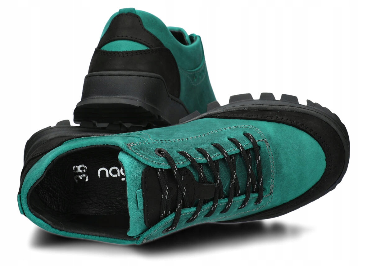 NAGABA 0521 SZMARAGDOWY - WYGODNE, SKÓRZANE PÓŁBUTY TREKKINGOWE DAMSKIE Stan opakowania oryginalne