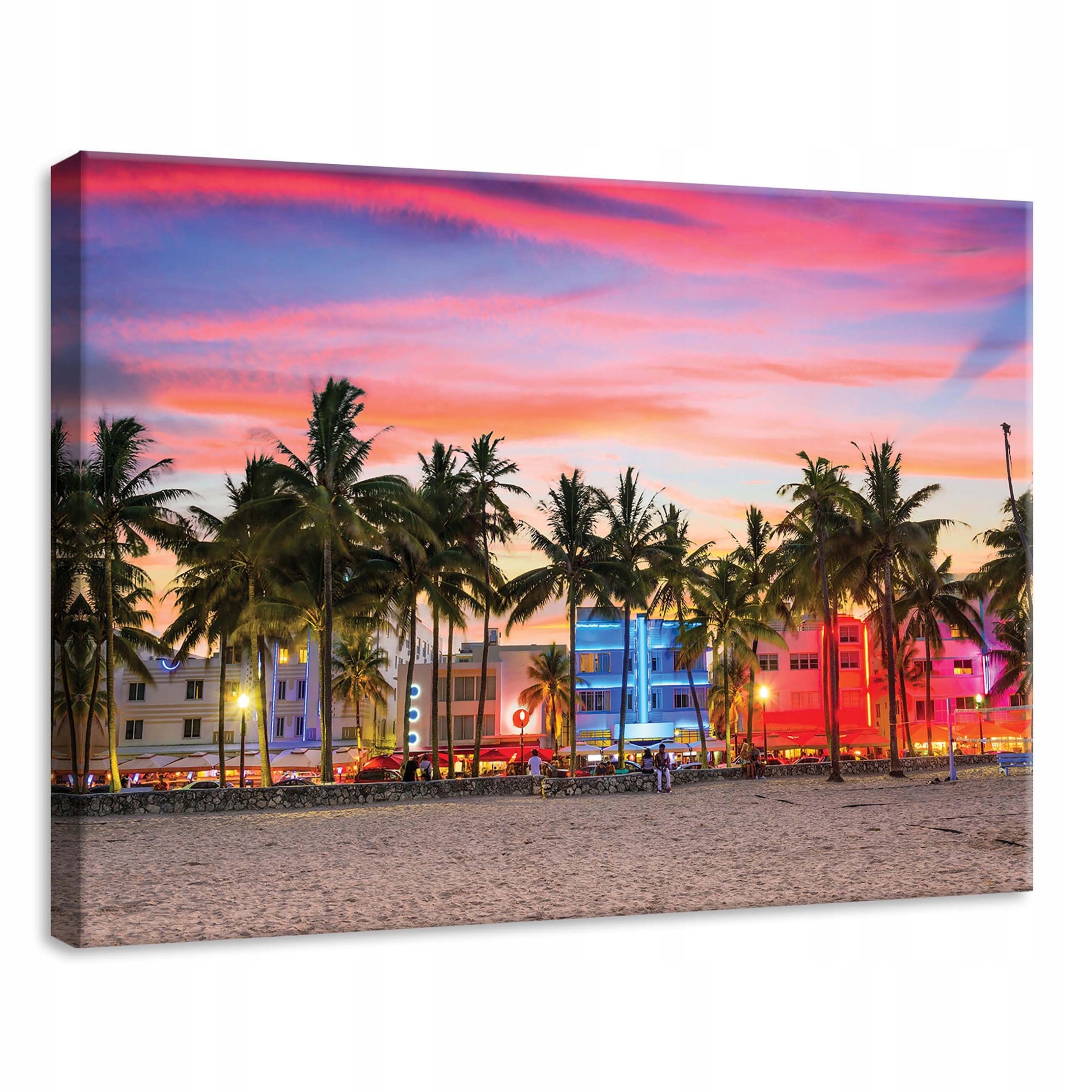Obraz 70x50 Západ slunce Miami Beach palmy oceán zářivý tropická pláž