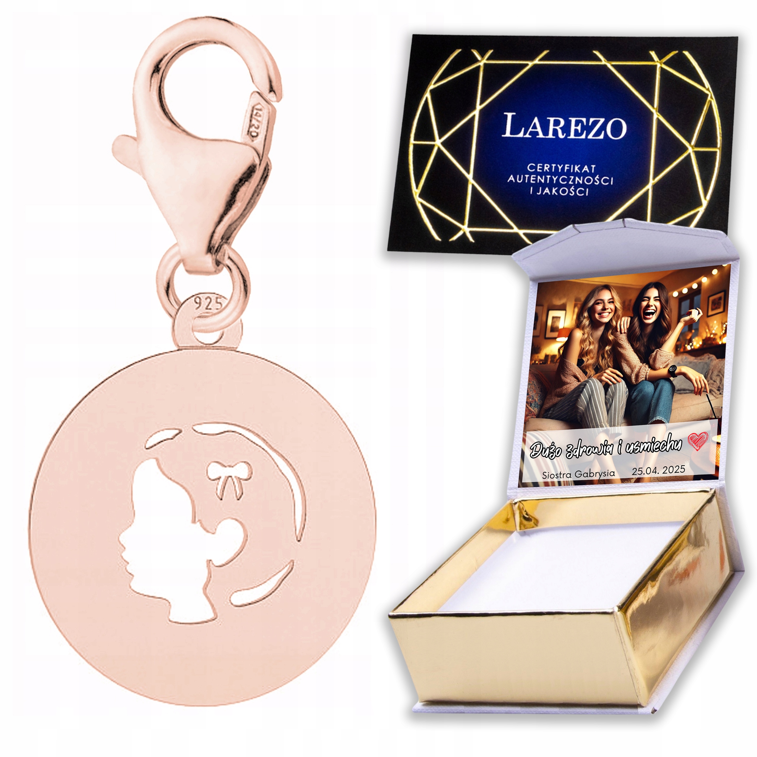 Přívěsek Pozlacený 925 Plech s Dívkou Dcera Rodina Rodinná Potisk