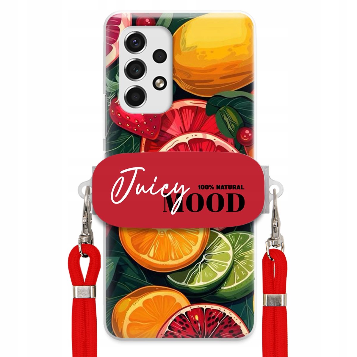 Puzdro pre Samsung A53 5G Červené Crossbody vodítko držiak Juice Mood Ovocie
