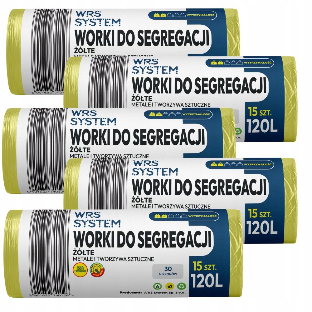 Levně 300 ks Pytle na odpadky plast kovy plast 120L žluté pro třídění