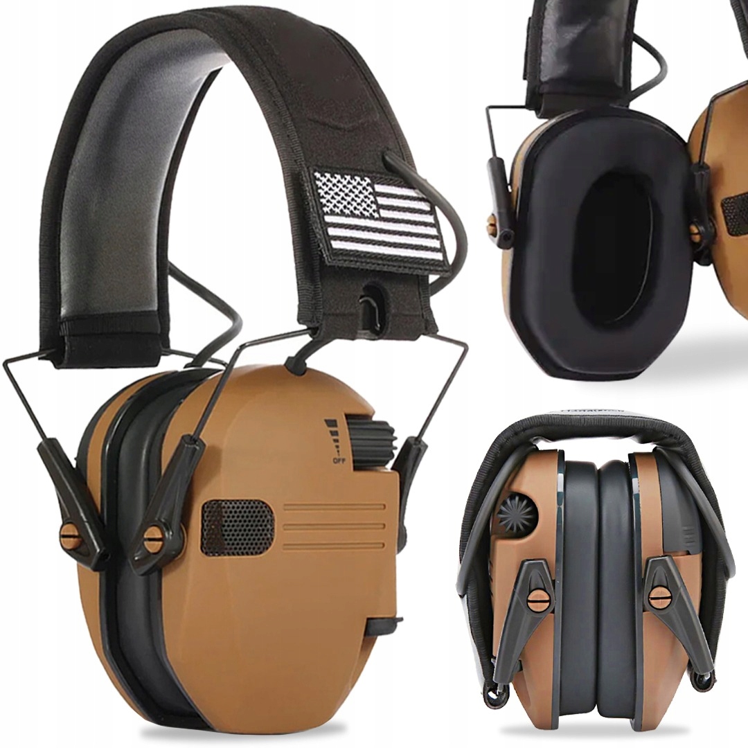 BRĄZOWE OCHRONNIKI SŁUCHU TAKTYCZNE SŁUCHAWKI STRZELECKIE REDUKCJA HAŁASU