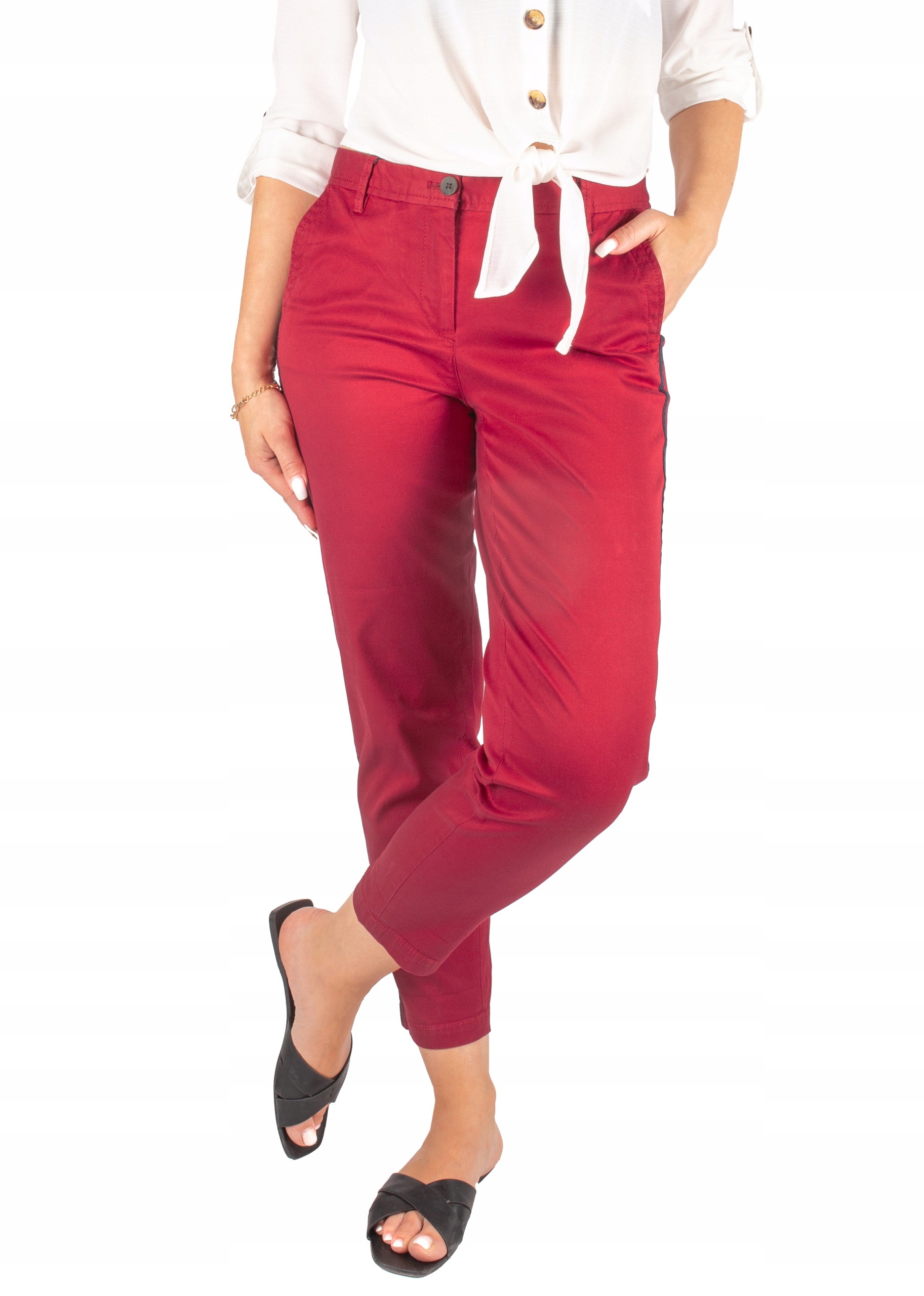 Dámské elegantní látkové kalhoty Cigaretky 7/8 vínové XL 44 Firi