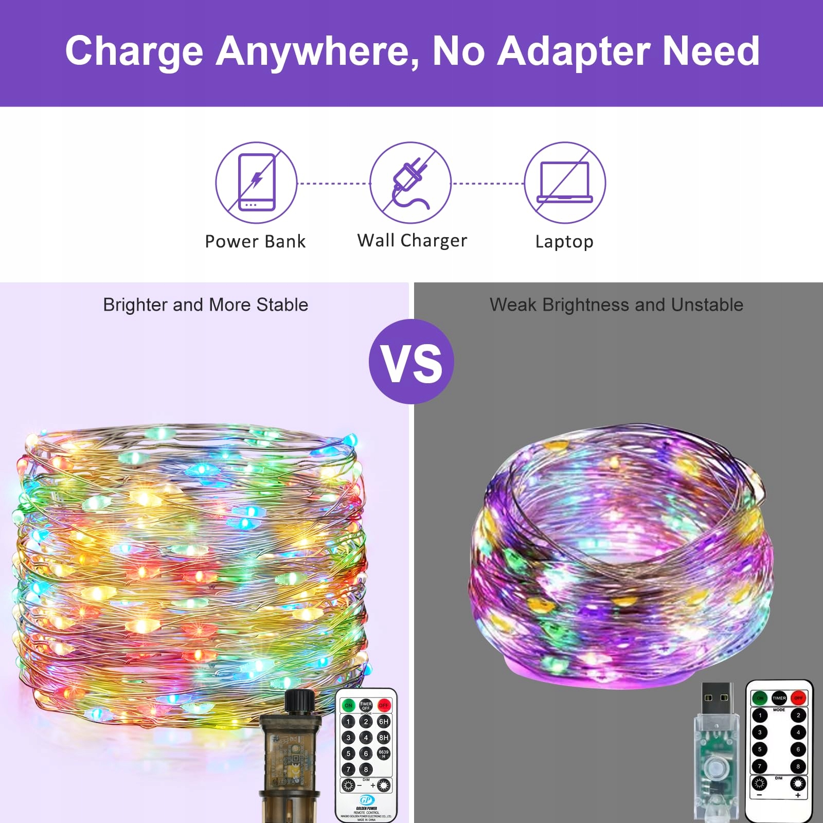 VACOULERY Lampki Świąteczne Wodoodporne Z Pilotem Multikolor 23M 200 LED — miniatura 7