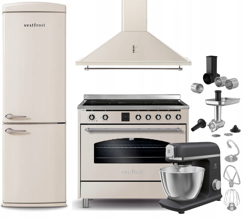 VESTFROST RETRO BEŻ KUCHNIA INDUKCJA+LODÓWKA+ OKAP