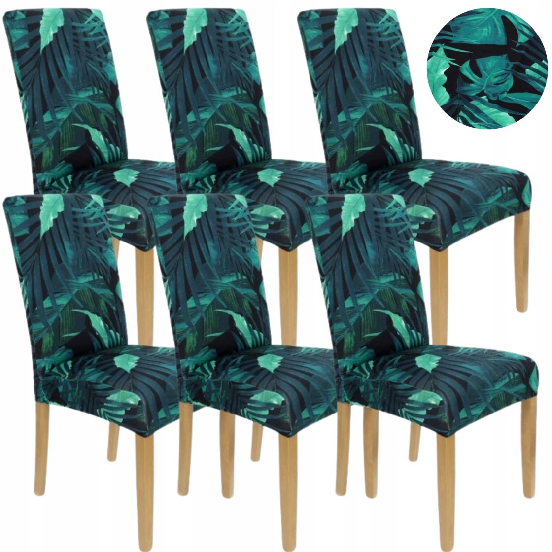 Sada 6 Ks Potahů Na Židli Listy Vzory Elastické