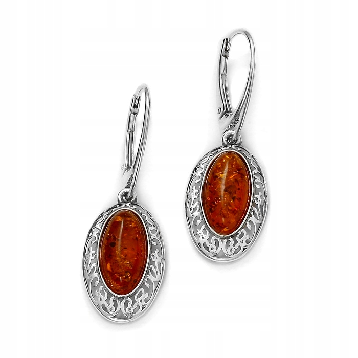 Stříbrné Klasické Náušnice S Jantary Dárek Pro Ženu