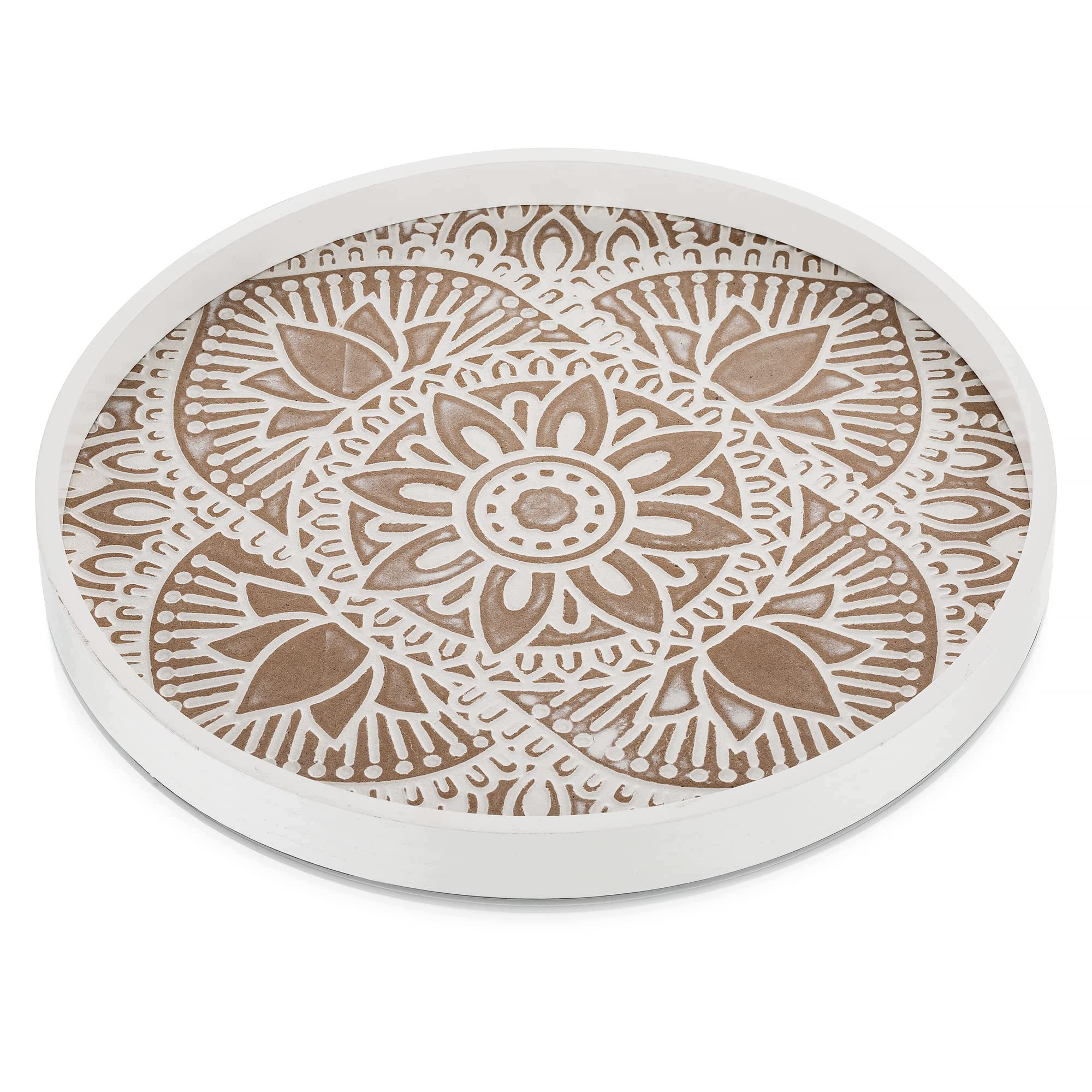 Dřevěný Kulatý Podnos 30 CM Bílý Rustikální Boho Dekorativní