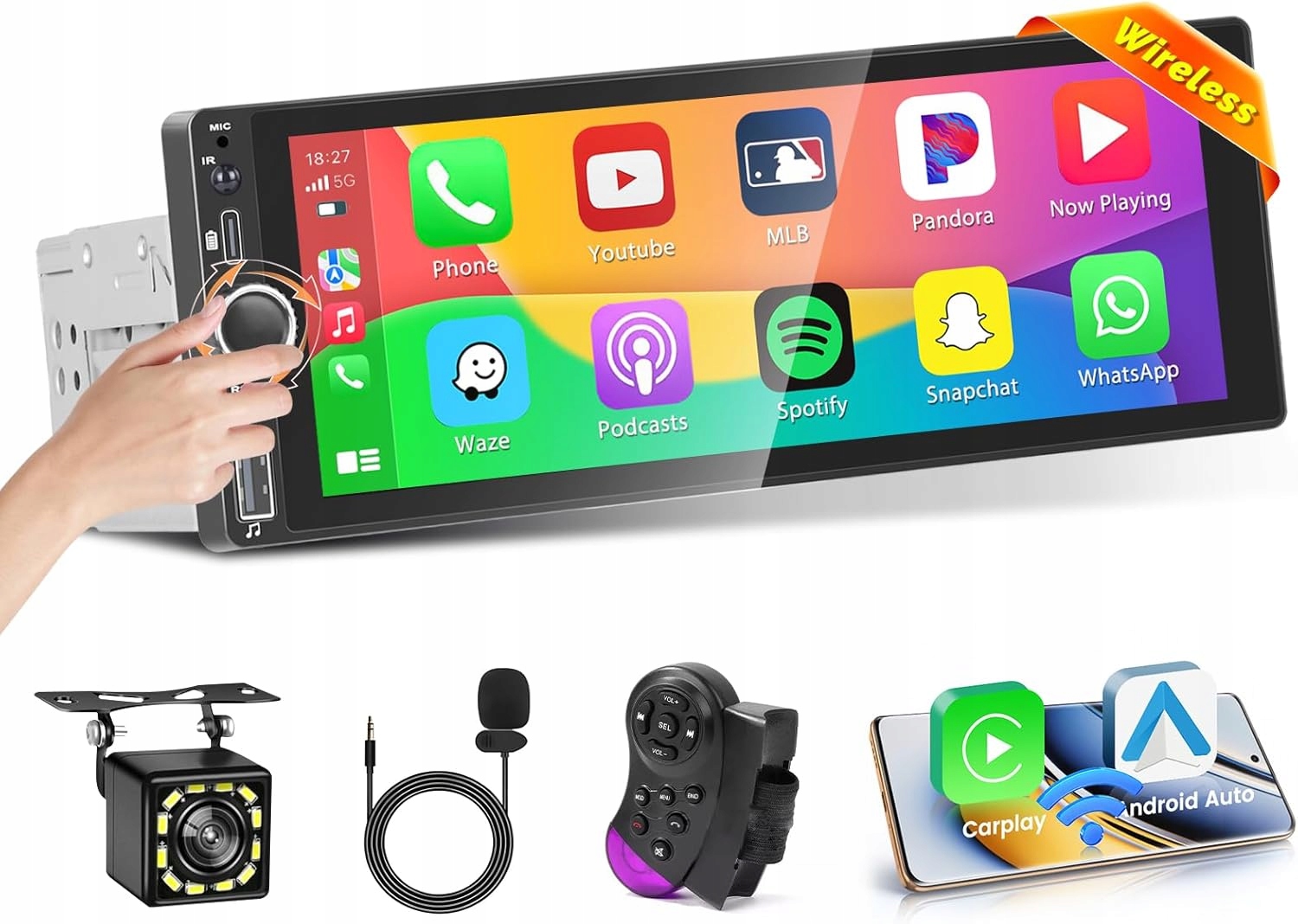 Autorádio 1 Din s bezdrátovou funkcí CarPlay pro Android Car