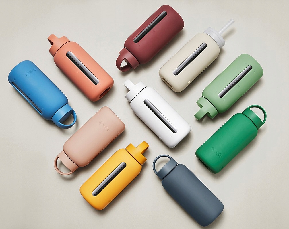 MUUKI butelka na WODĘ / NAPARY Mustard + słomka Model Honey Mustard