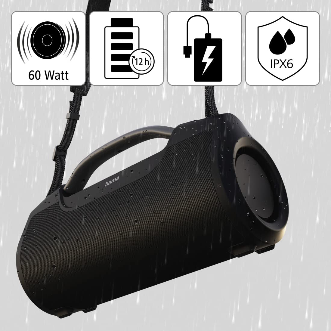 HAMA Głośnik Bluetooth SoundBarrel Wodoodporny IPX6 60W 12h Czas Pracy — miniatura 2