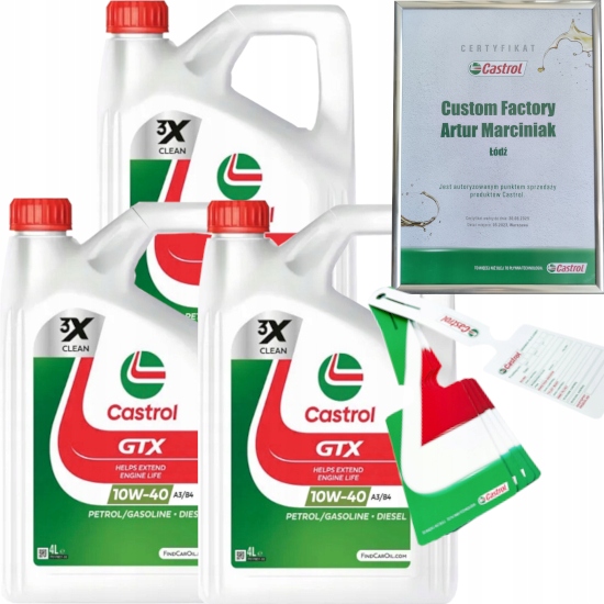 CASTROL GTX 10W40 A3/B4 RN0700 RN0710 VW 501 01 / 505 00 12L + ZAWIESZKA