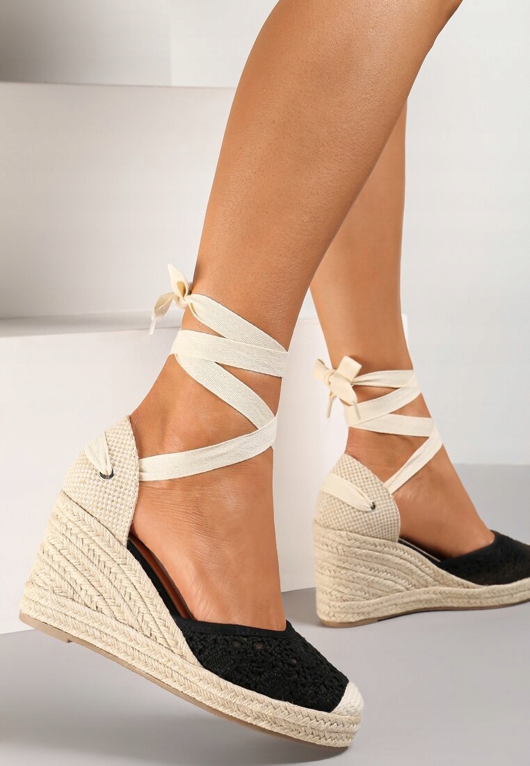 

Czarne Koronkowe Sandały Na Koturnie Espadryle 41