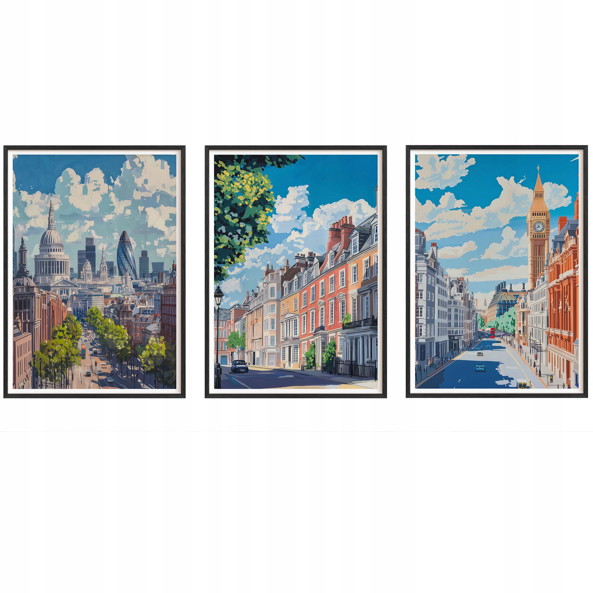 Obrazy Londýn Mesto Plagáty Drevené rámy Čierne 3ks 30x42 cm