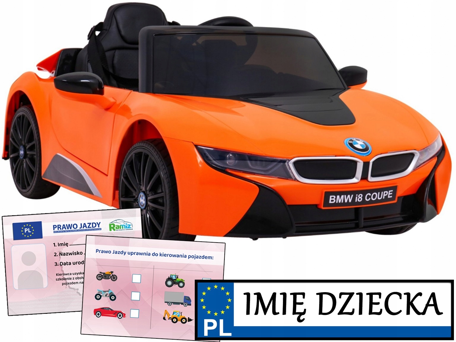 sportowe Autko na akumulator Bmw I8 Lift personalizowana tablica Pilot