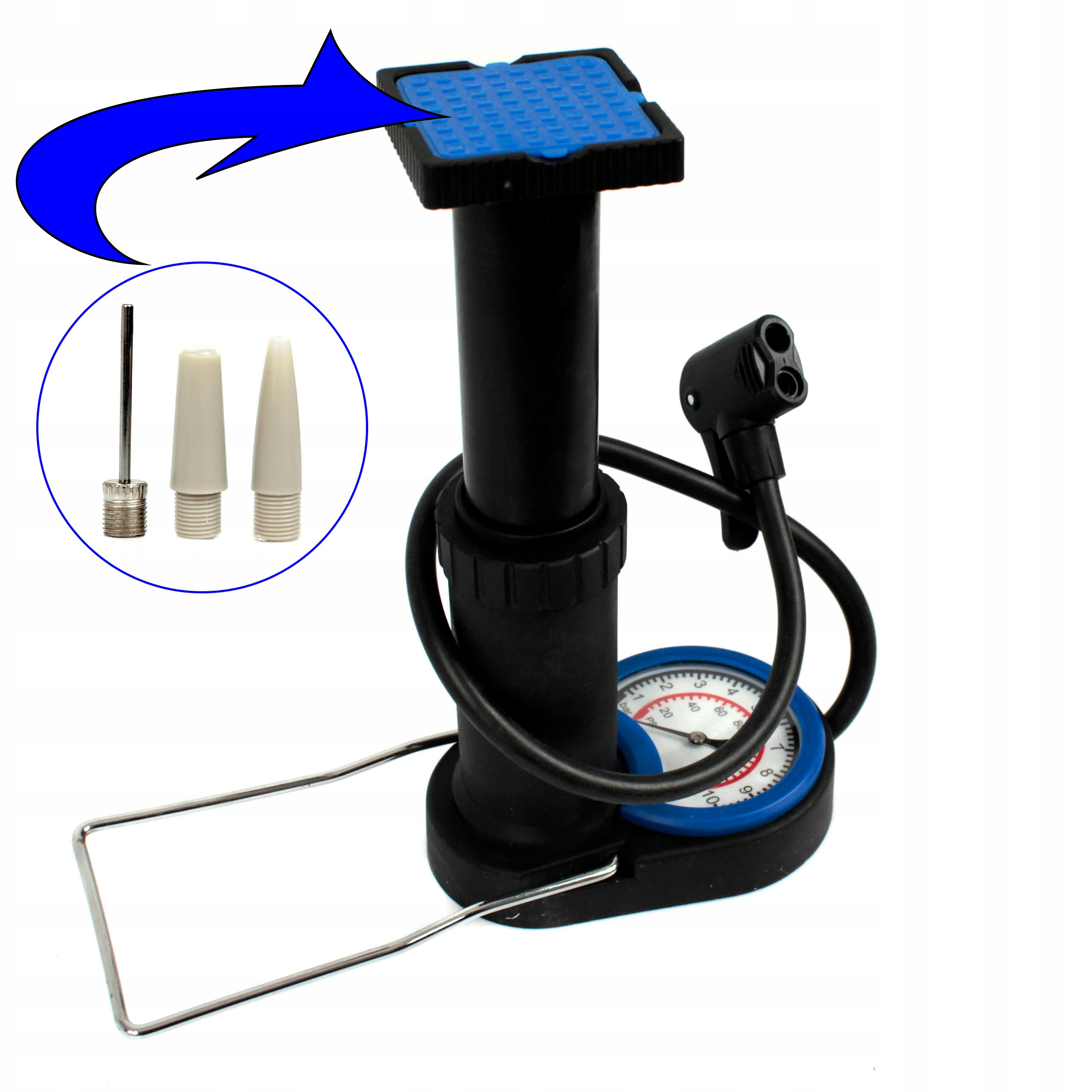 POMPKA ROWEROWA SAMOCHODOWA NOŻNA Z MANOMETREM Ciśnienie maksymalne 10 bar