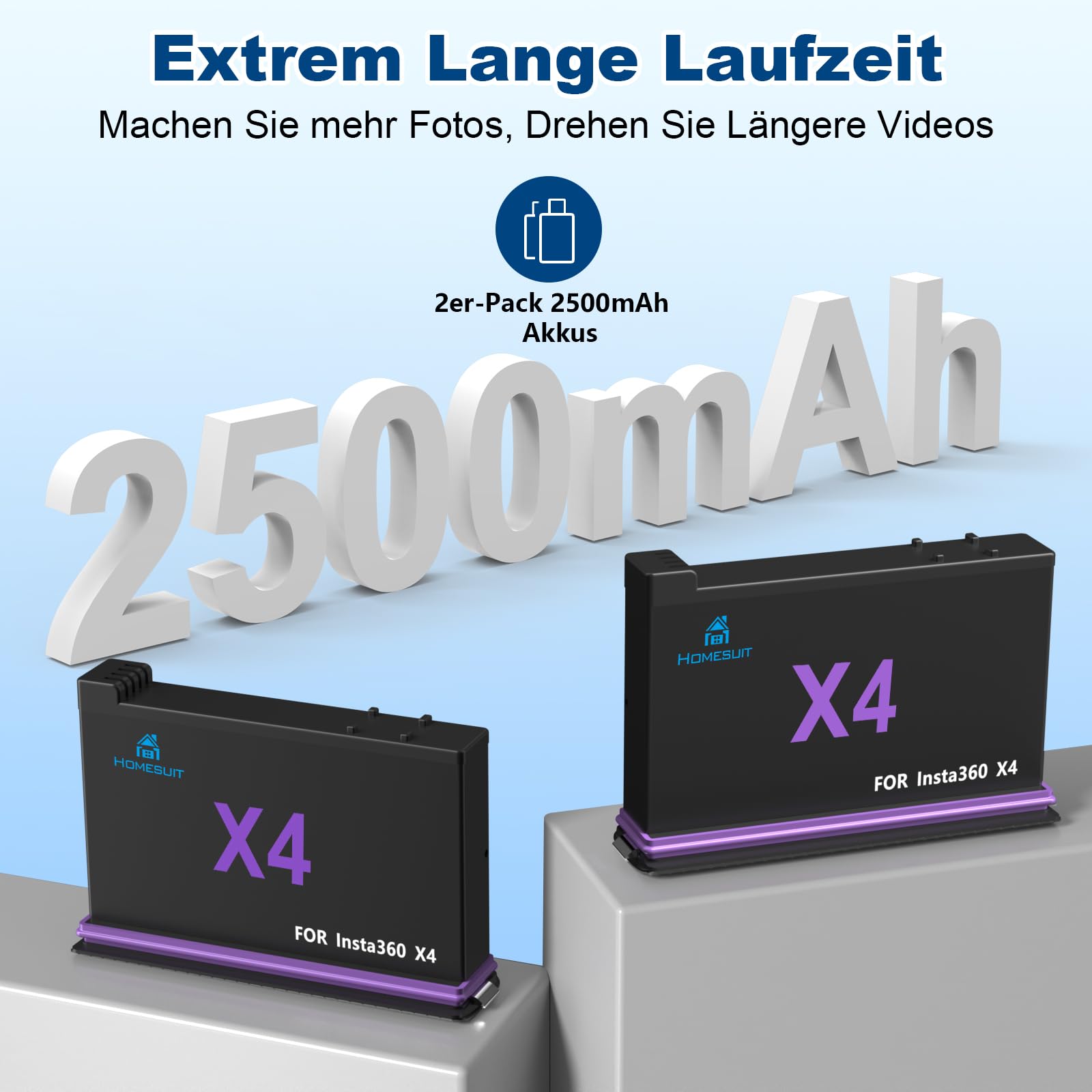 HOMESUIT Zestaw Akumulatorów 2500mAh i Ładowarka USB do X4 — miniatura 3