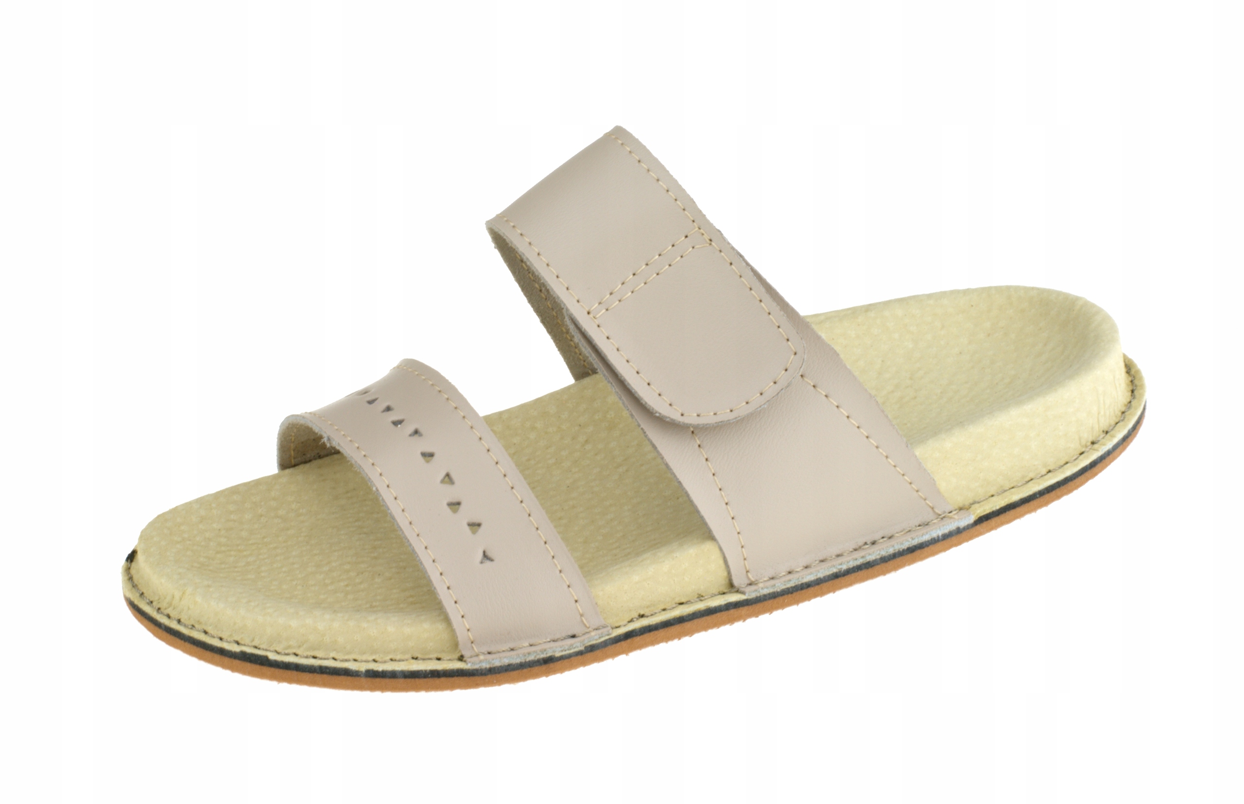 

Klapki skórzane Fusbet, Dwa Paski, Beżowe 38