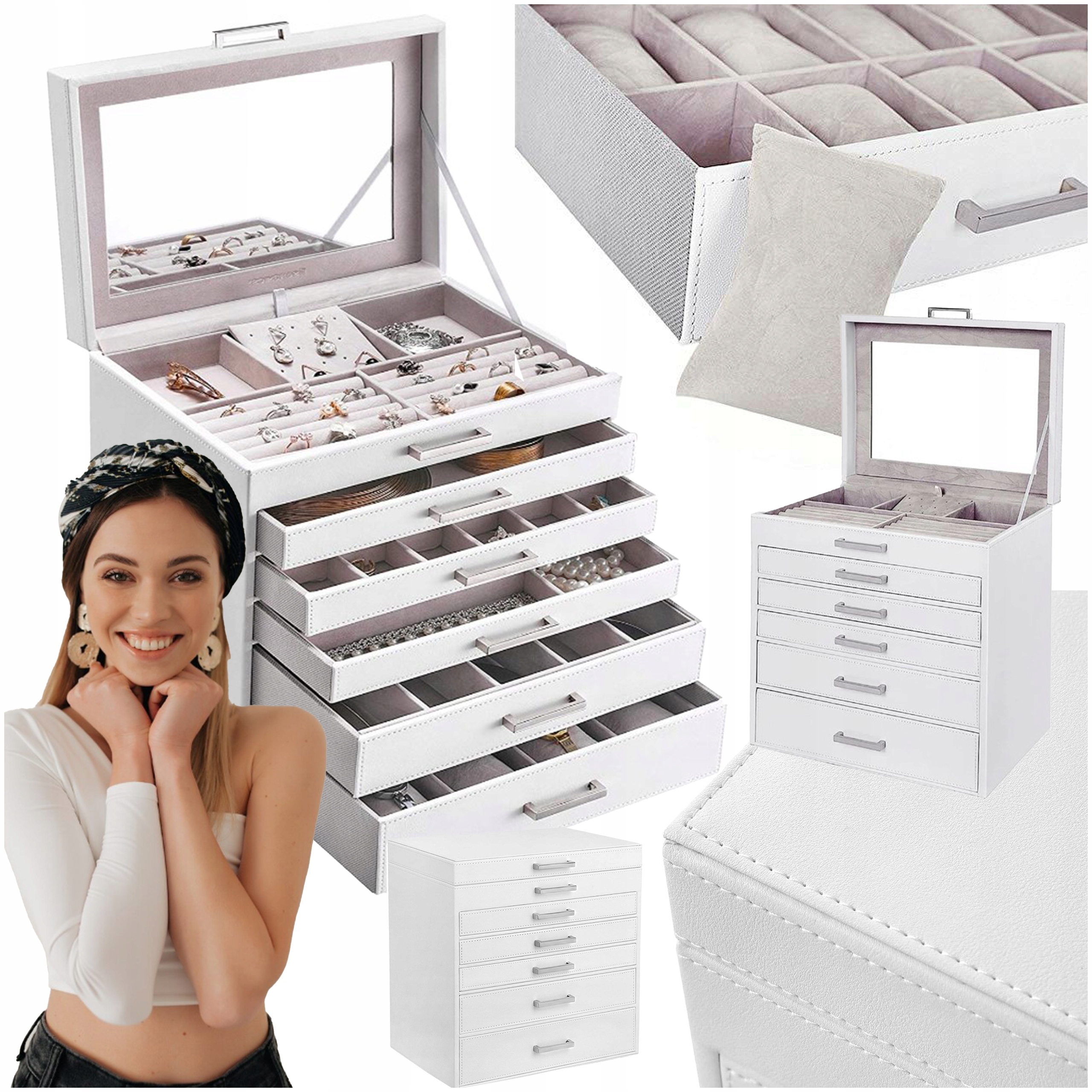 Velká kazeta šperkovnice na bižuterii hodinky prsteny náušnice Organizer